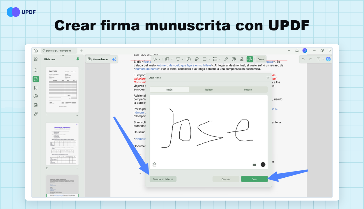 Crear una firma manuscrita en UPDF