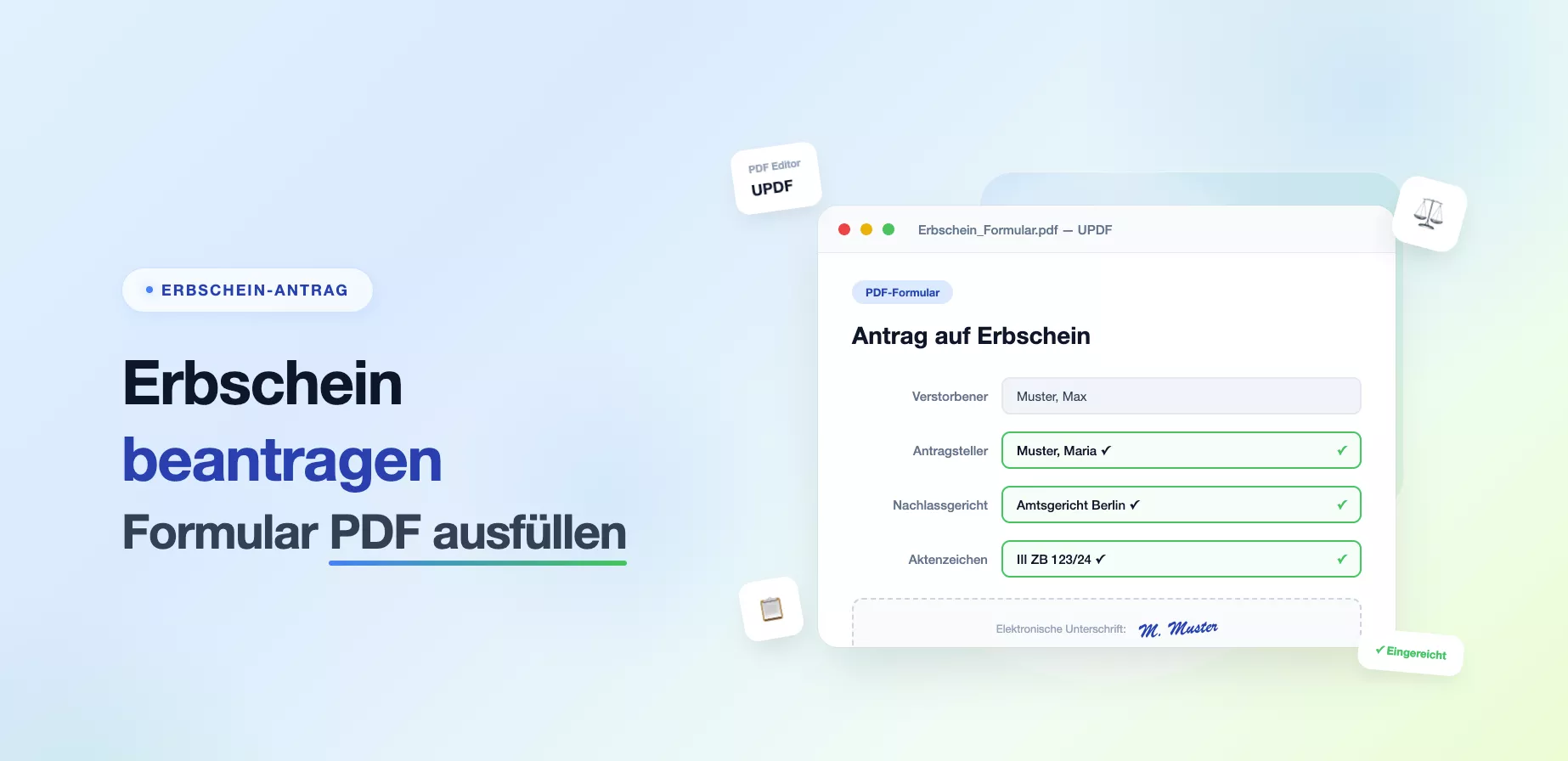 Wie fülle ich das Erbschein beantragen Formular PDF aus?