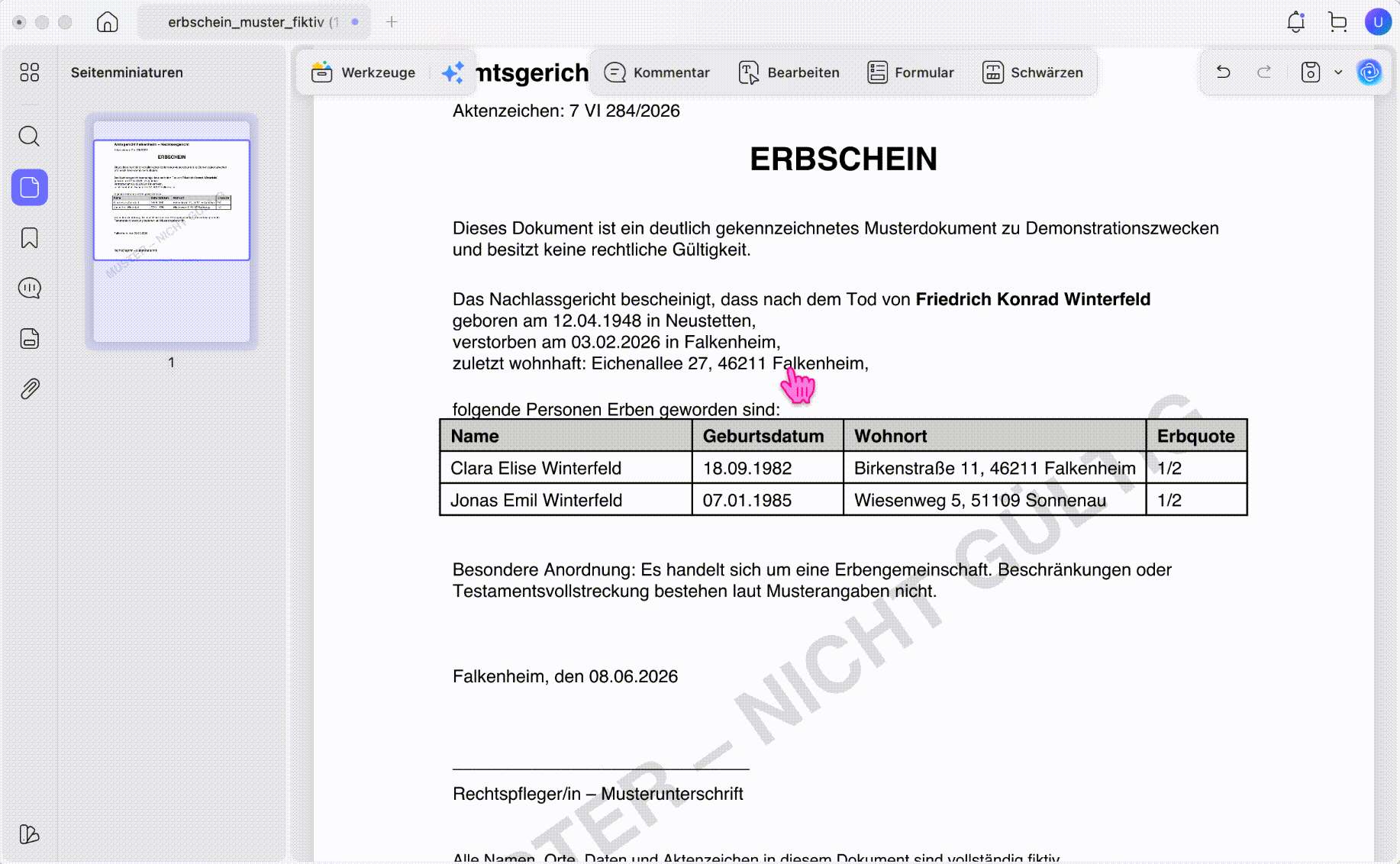 Bruchzahlen in kleinen Formularfeldern eingeben (Erbquote)