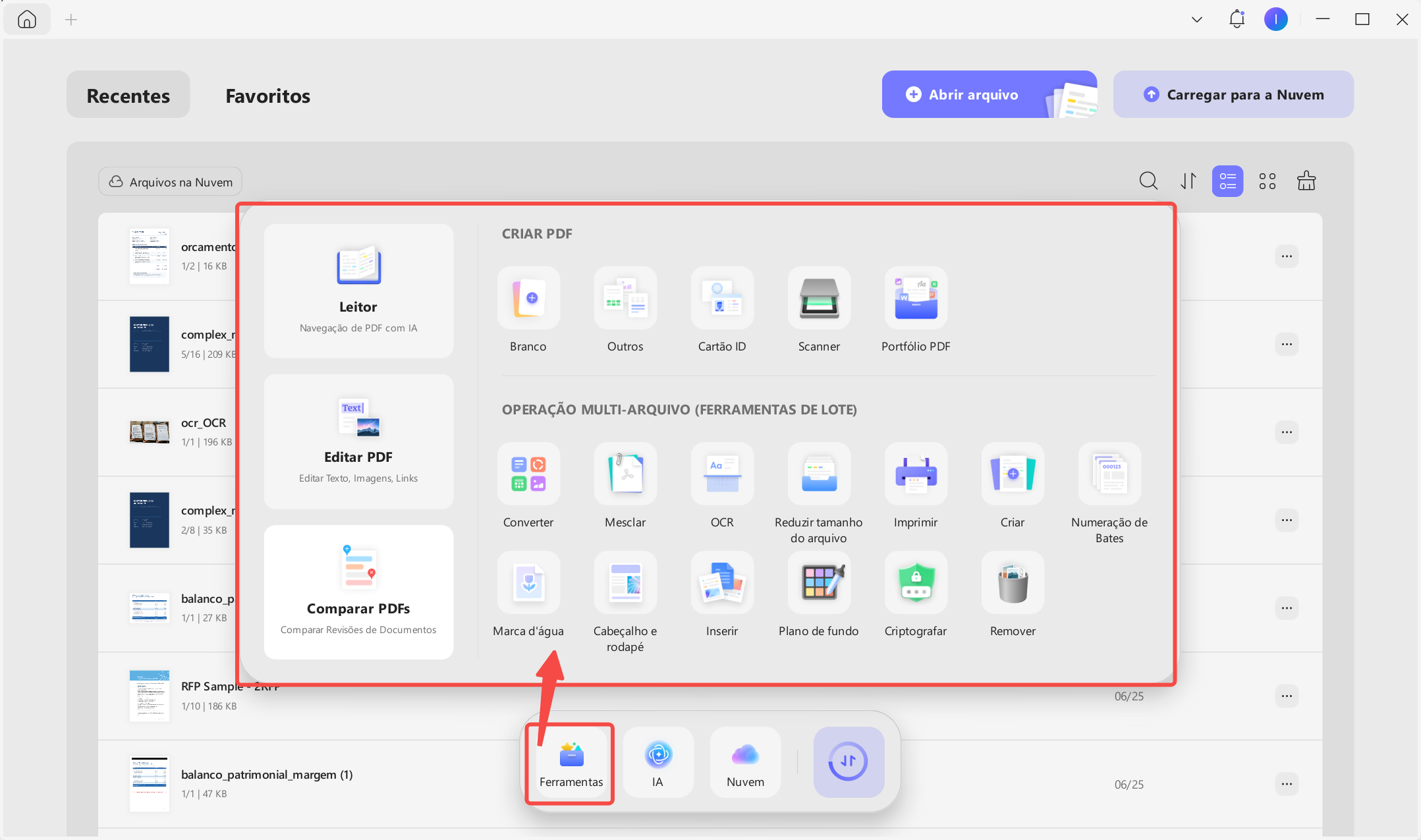 interface de usuário do UPDF