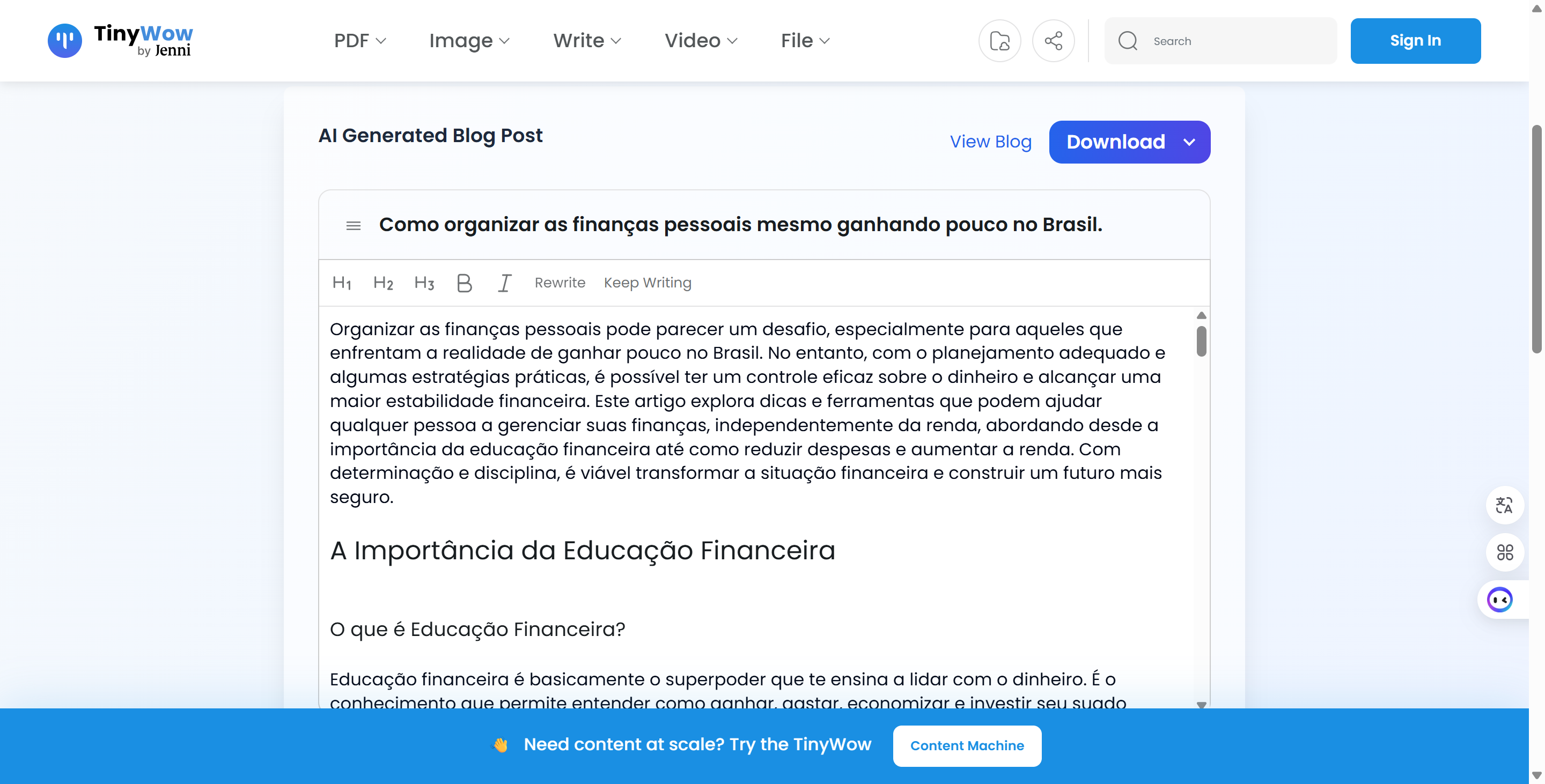 gerar texto com tinywow