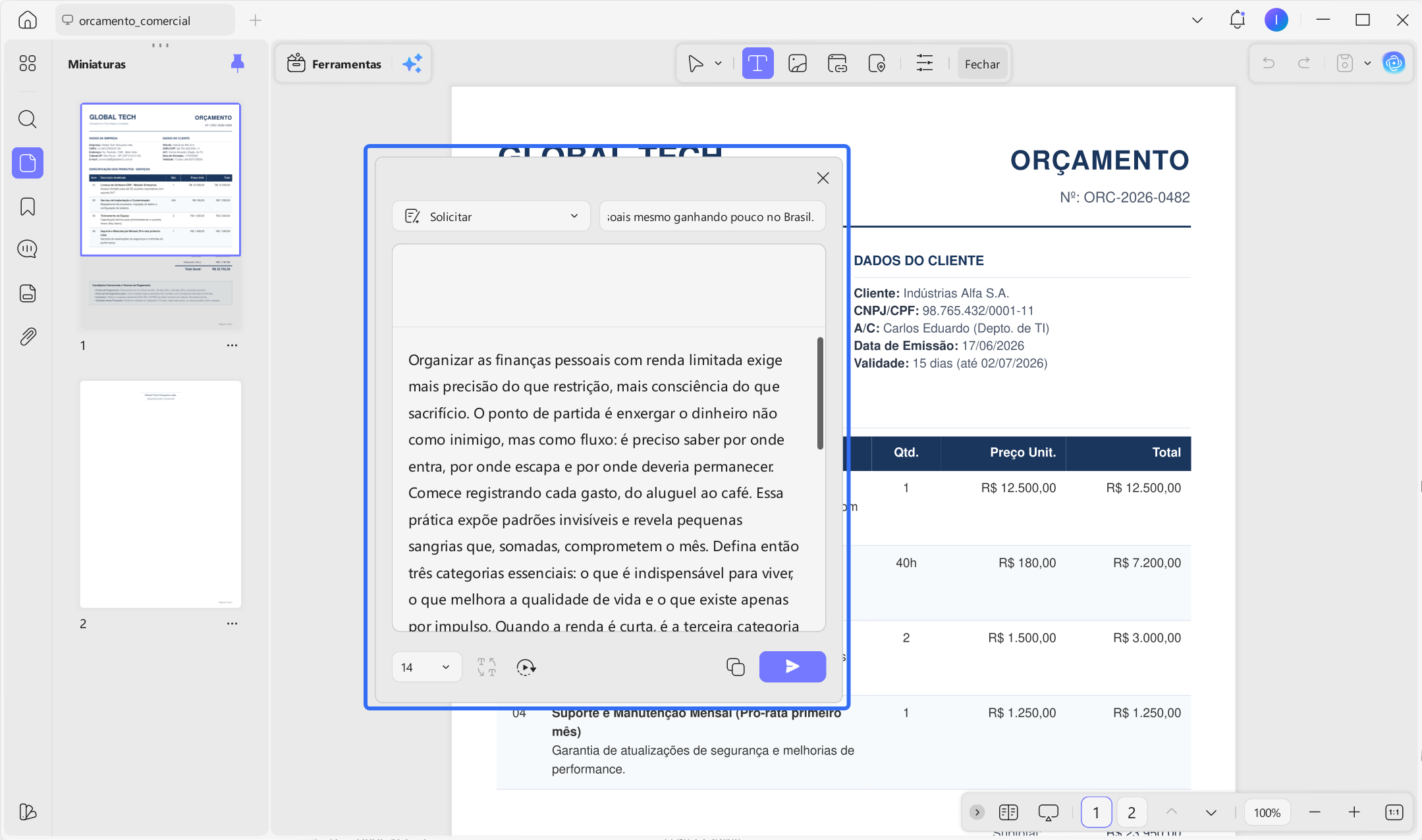 gerar texto com updf ai