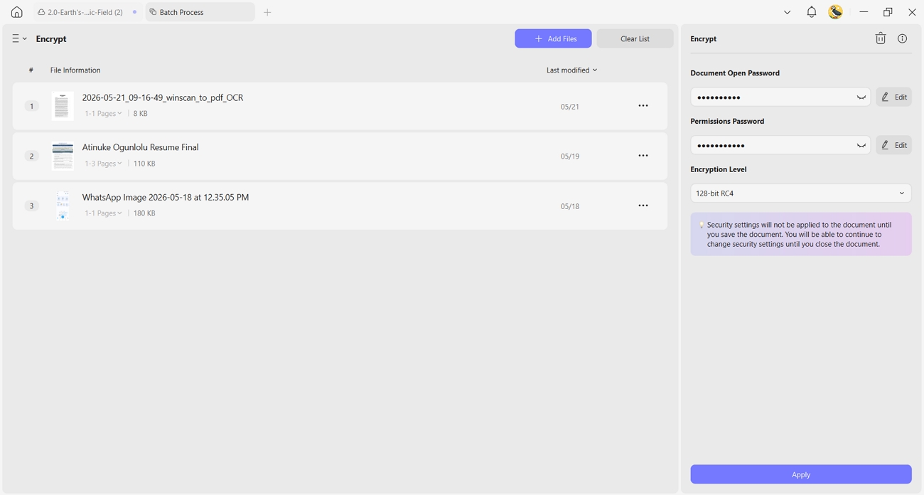 batch pdf files encryption updf