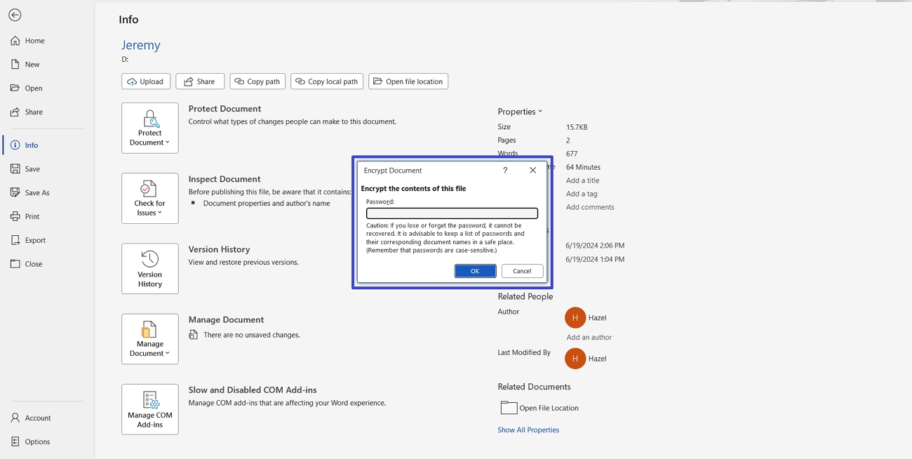 protect ms word file with password