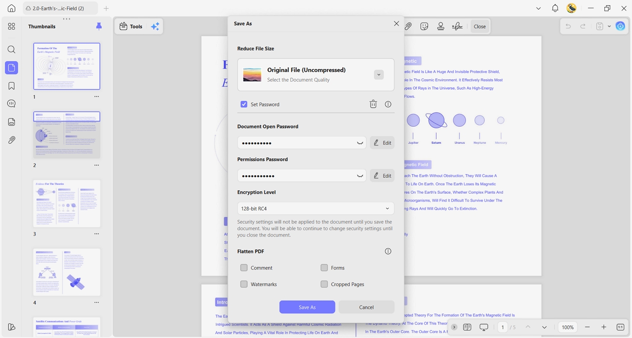protect pdf opening editing access