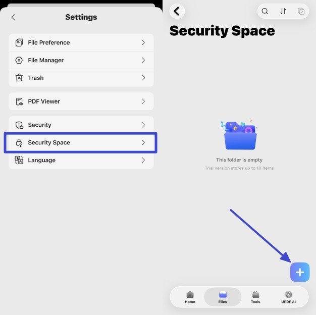 updf ios security space file protection
