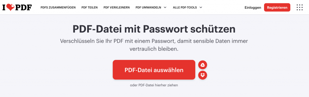 iLovePDF Browser PDF-Schutz-Tool