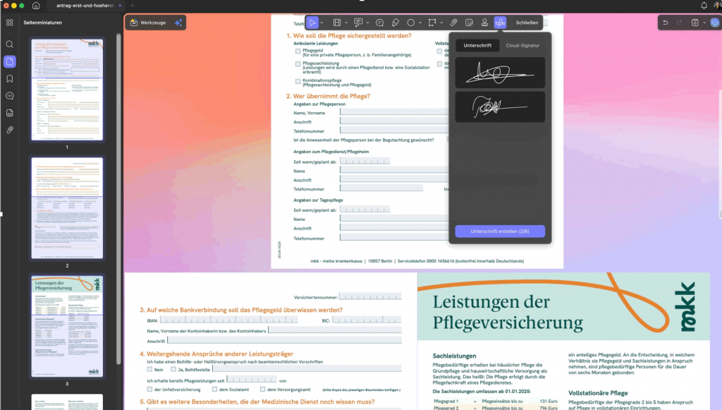Elektronische Unterschrift hinzufügen