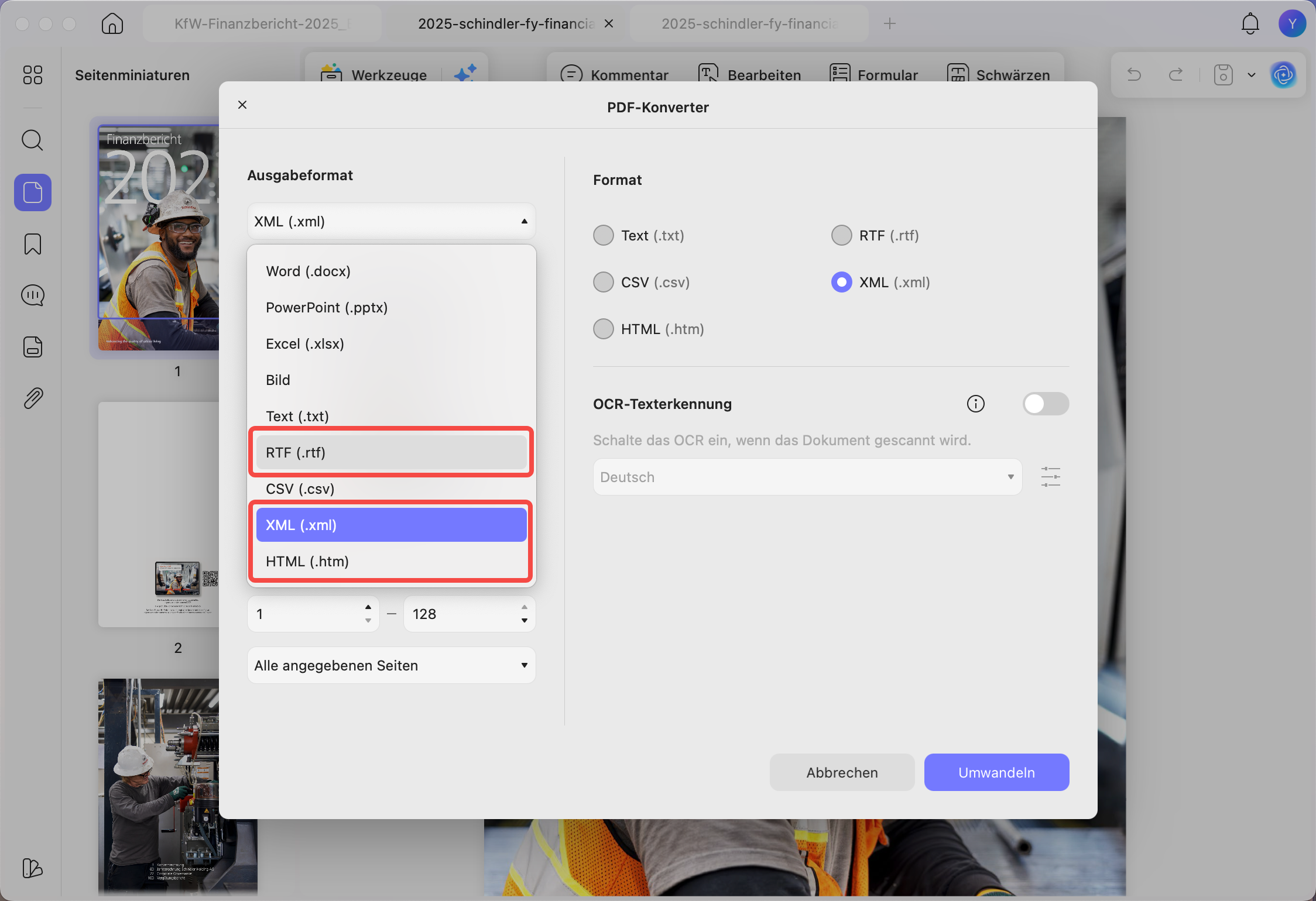 PDF in HTML und XML konvertieren