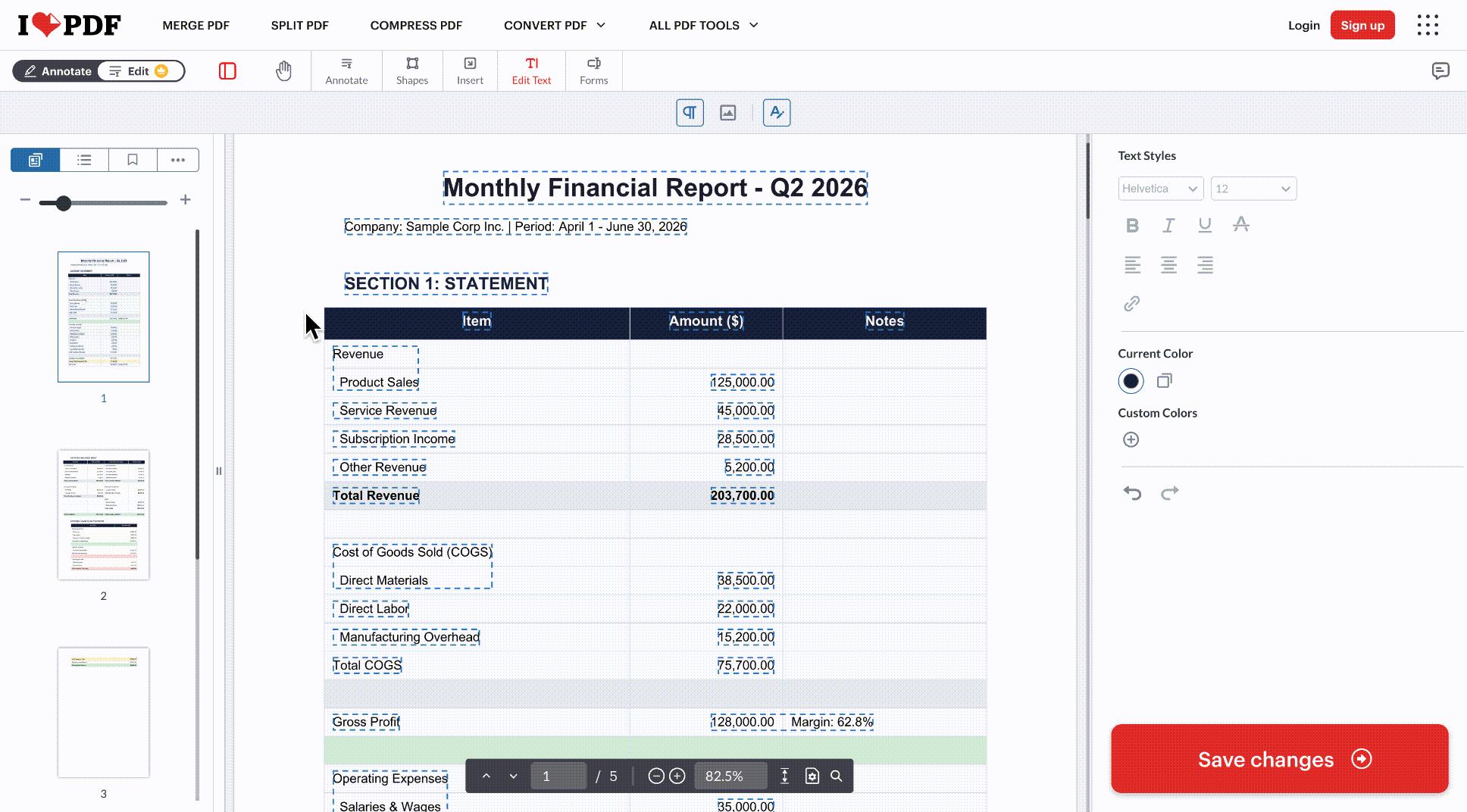 edit pdf using iLovePDF