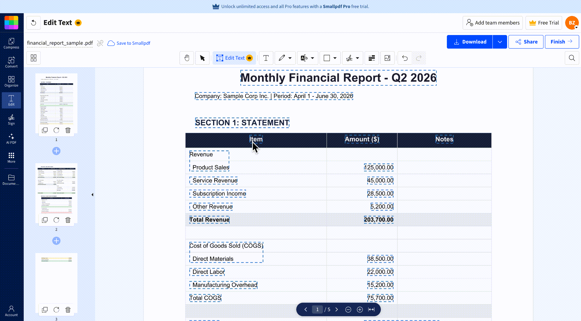 smallpdf tool edit updf text