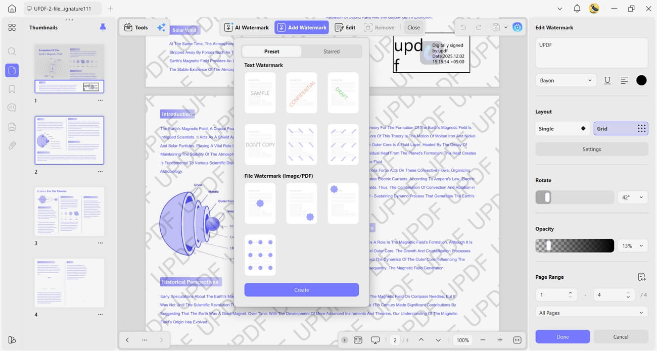 authrize pdf files adding watermark updf