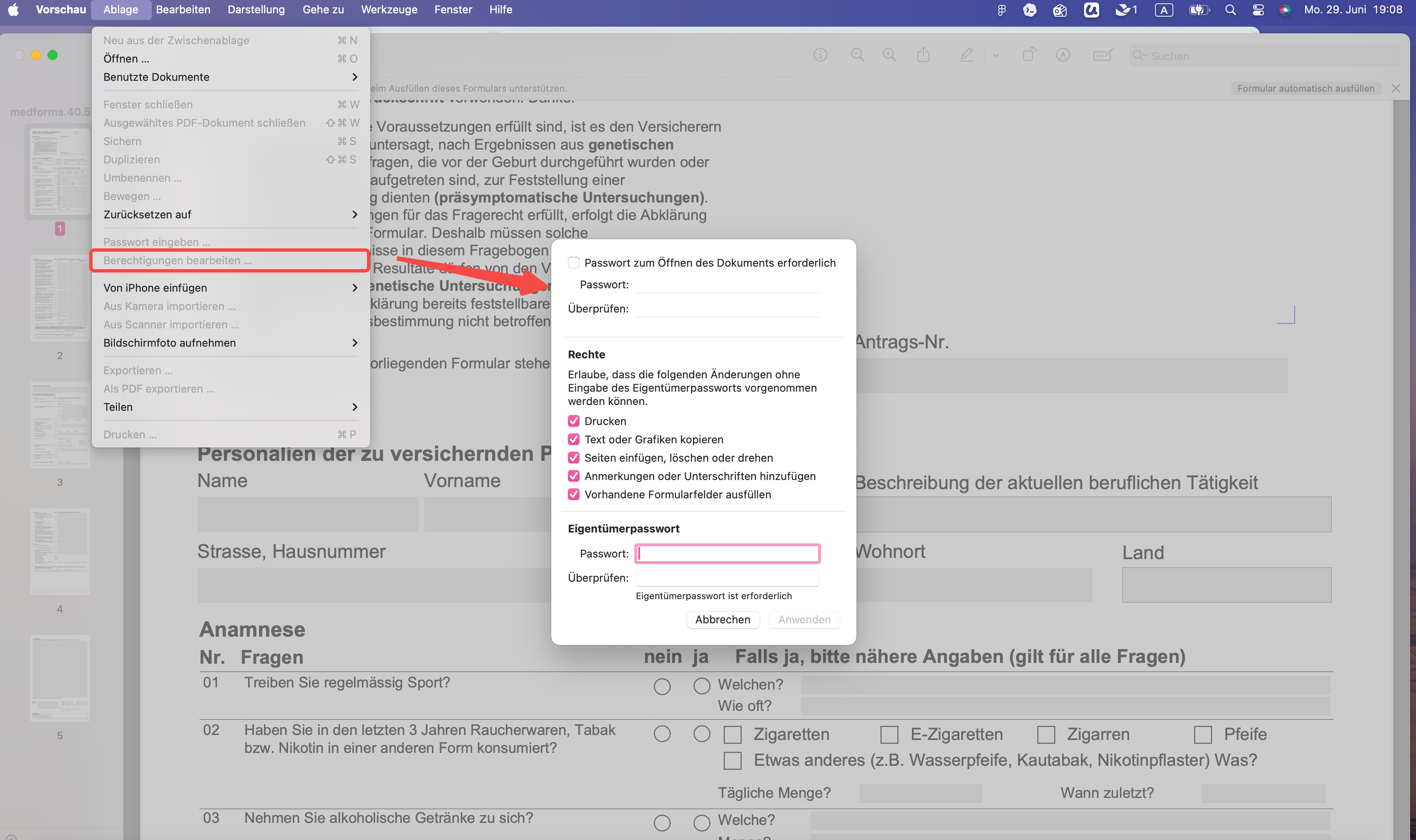 Mac Vorschau als kostenloses PDF-Schutz-Tool
