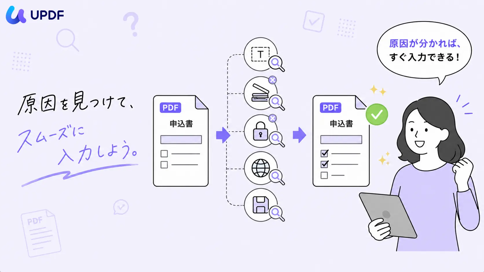 PDFフォームの入力欄が反応しない時の確認イメージ