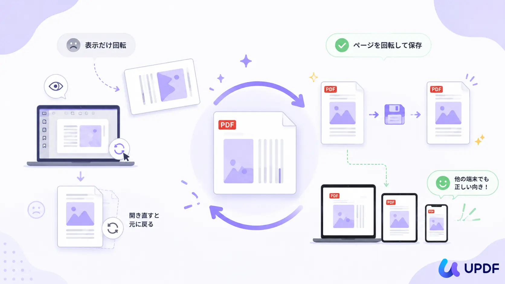 PDFを回転するだけでは保存されない？