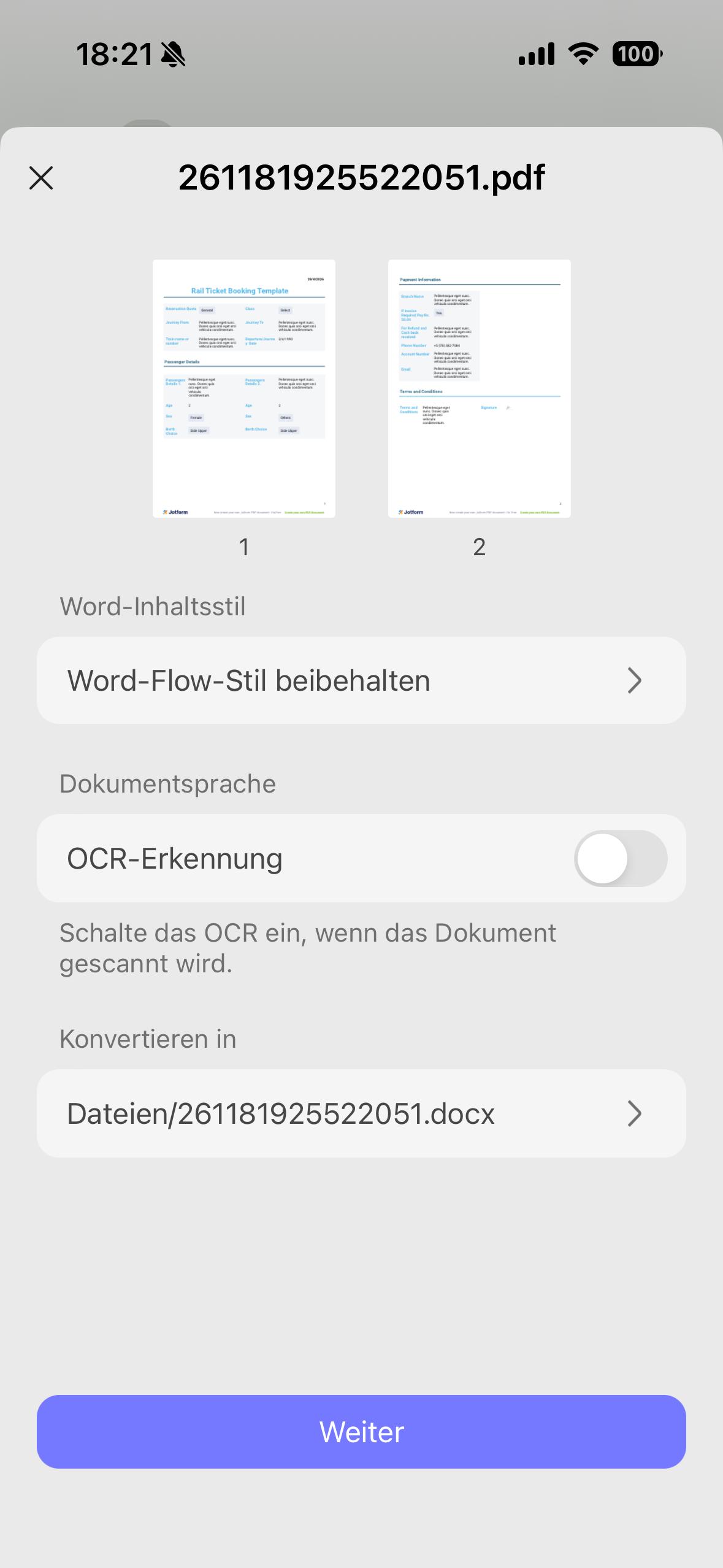 PDF in andere Formate konvertieren, PDF aktualisieren, iOS