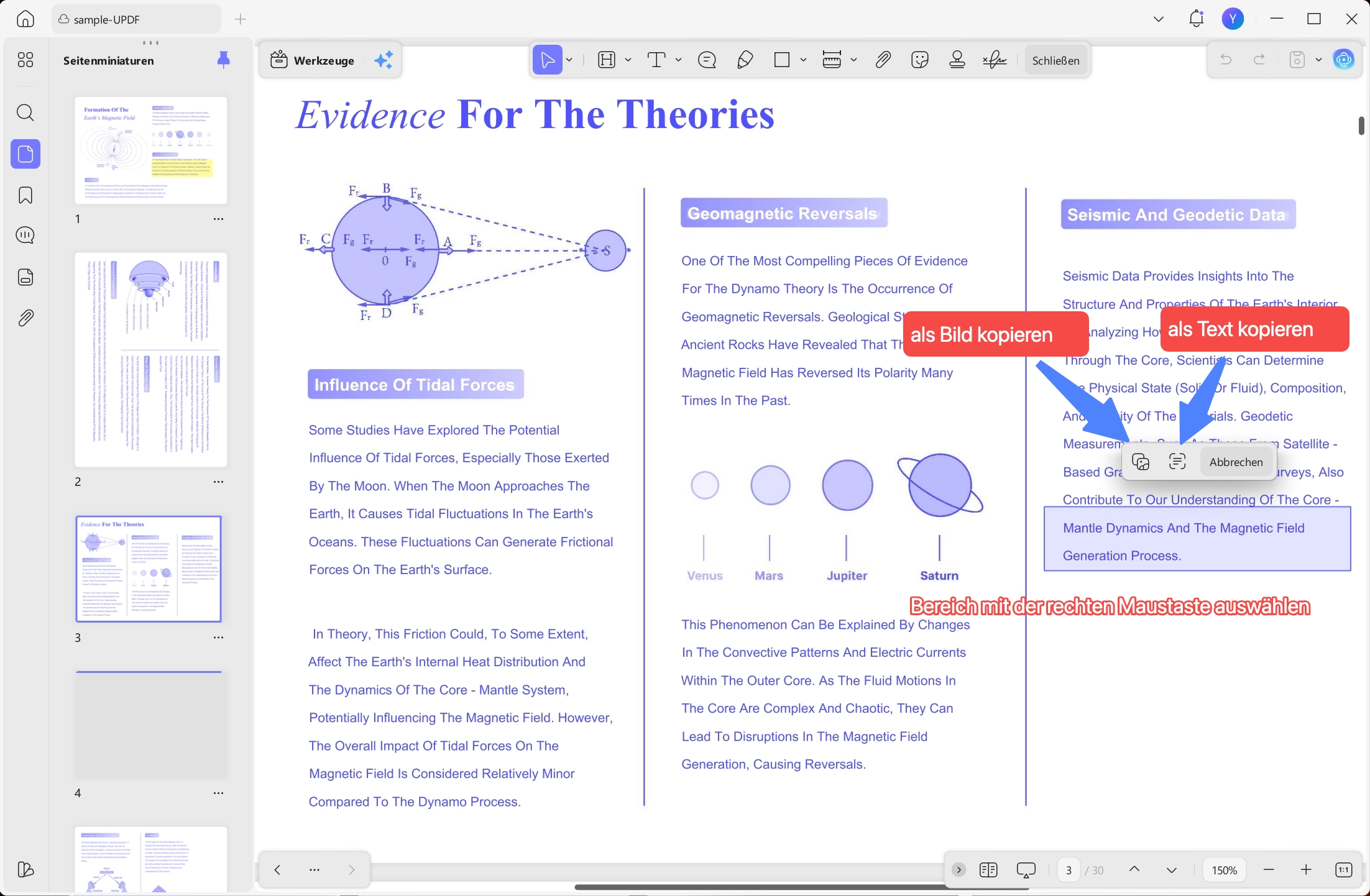right drag to select pdf area and copy as image or text