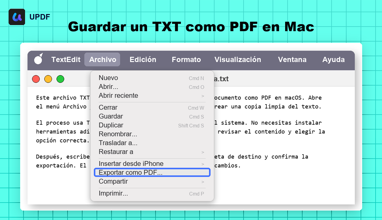 Guardar un archivo TXT como PDF en Mac