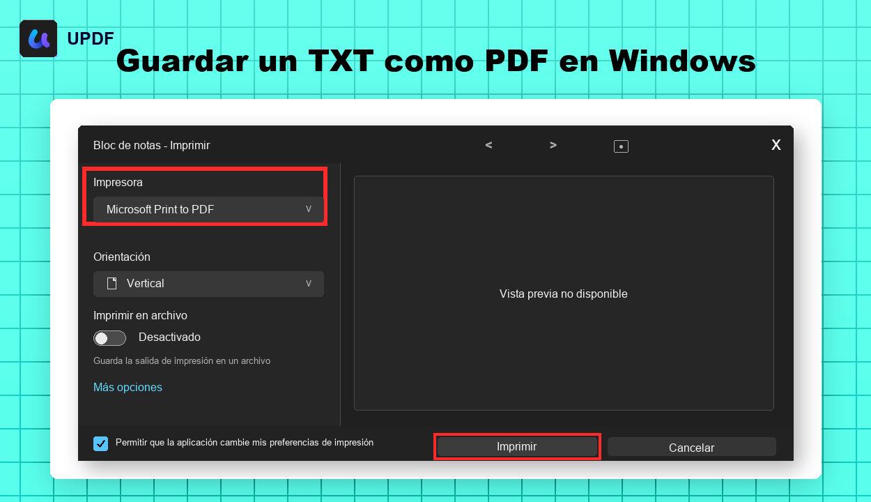 Guardar un archivo TXT como PDF en Windows 