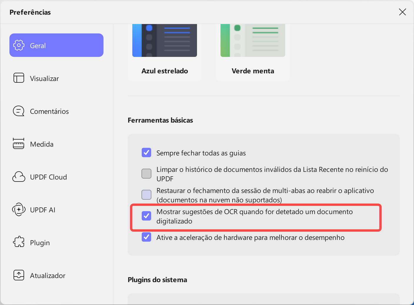 mostrar ou ocultar sugestão de ocr win updf