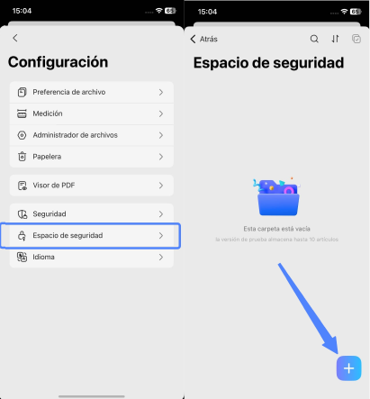 importar archivos a espacio de seguridad en