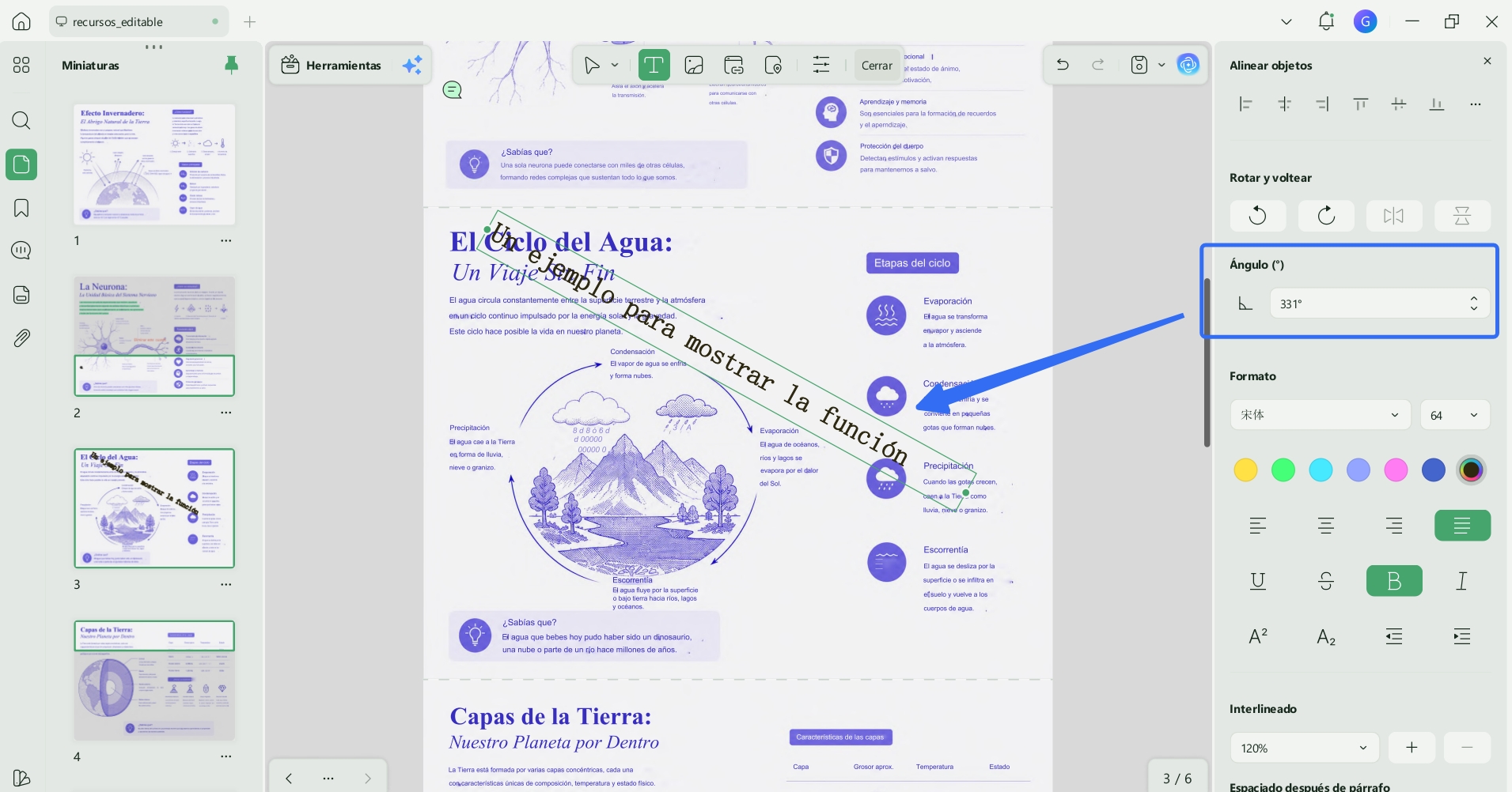 personalizar la rotación de texto