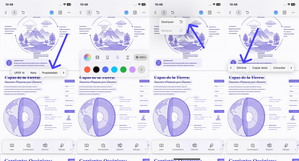 cambiar, deshacer o eliminar un tachado en PDF en móvil