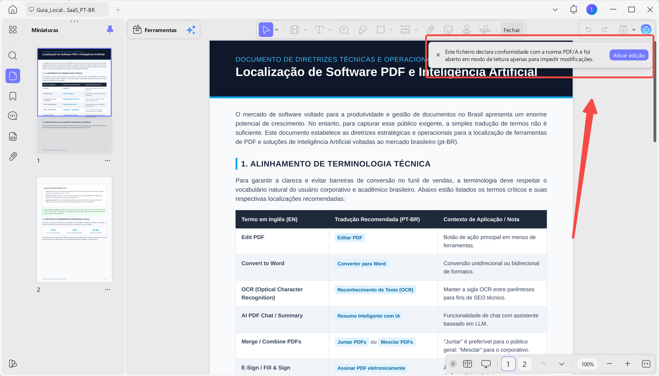 controle a detecção de documentos PDF/A