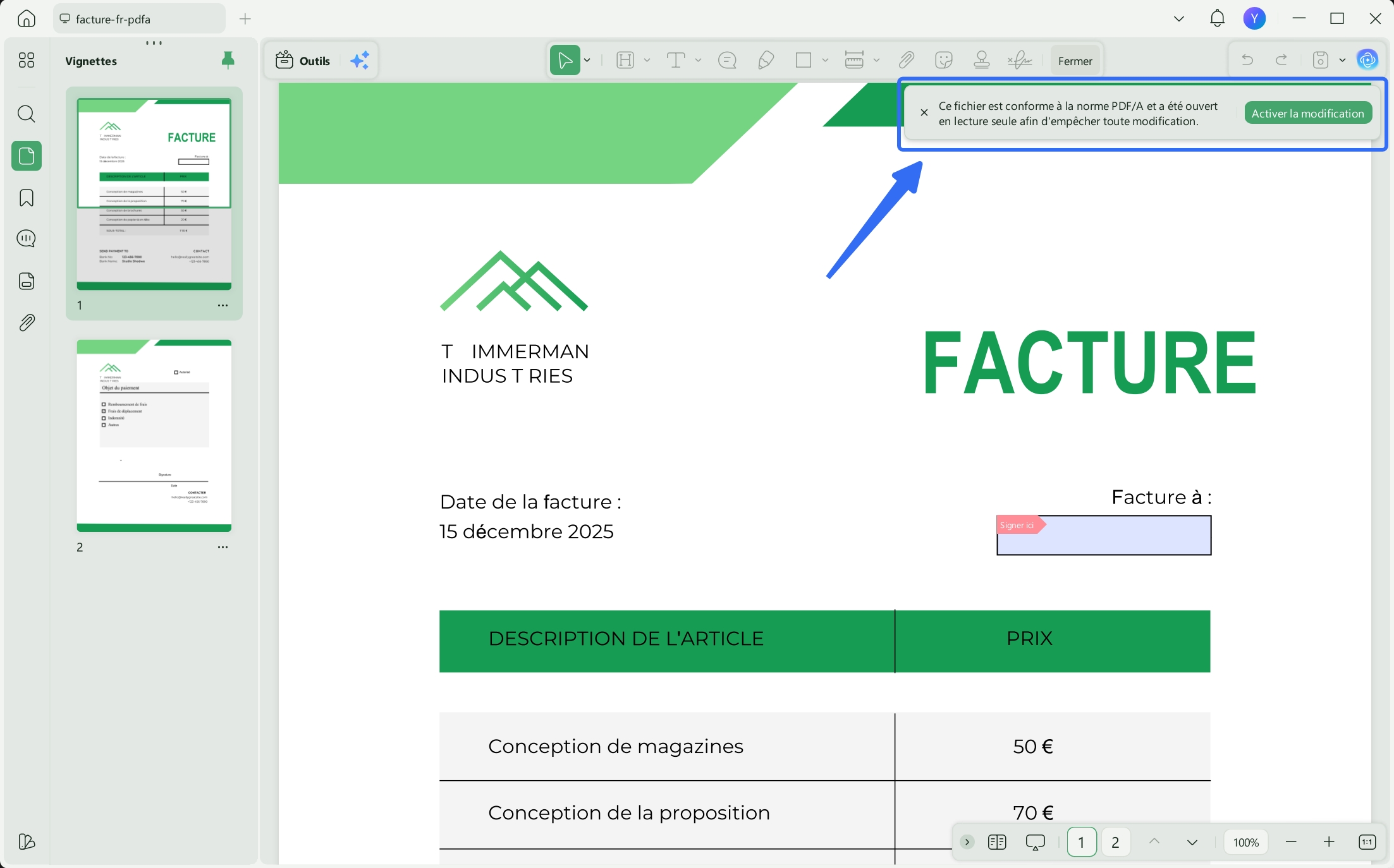 contrôler la détection des documents PDF/A