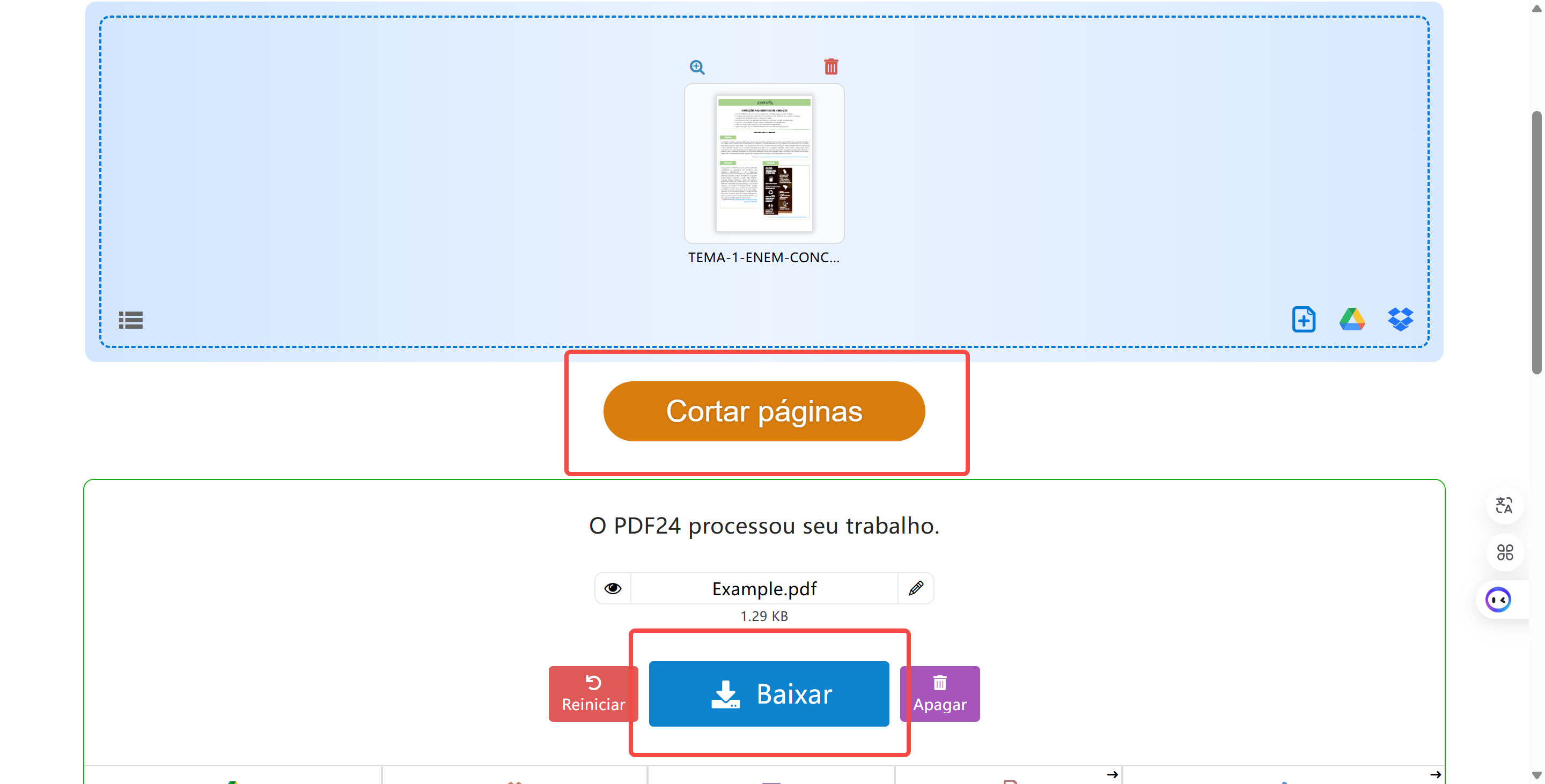 dividir pdf ao meio com PDF24