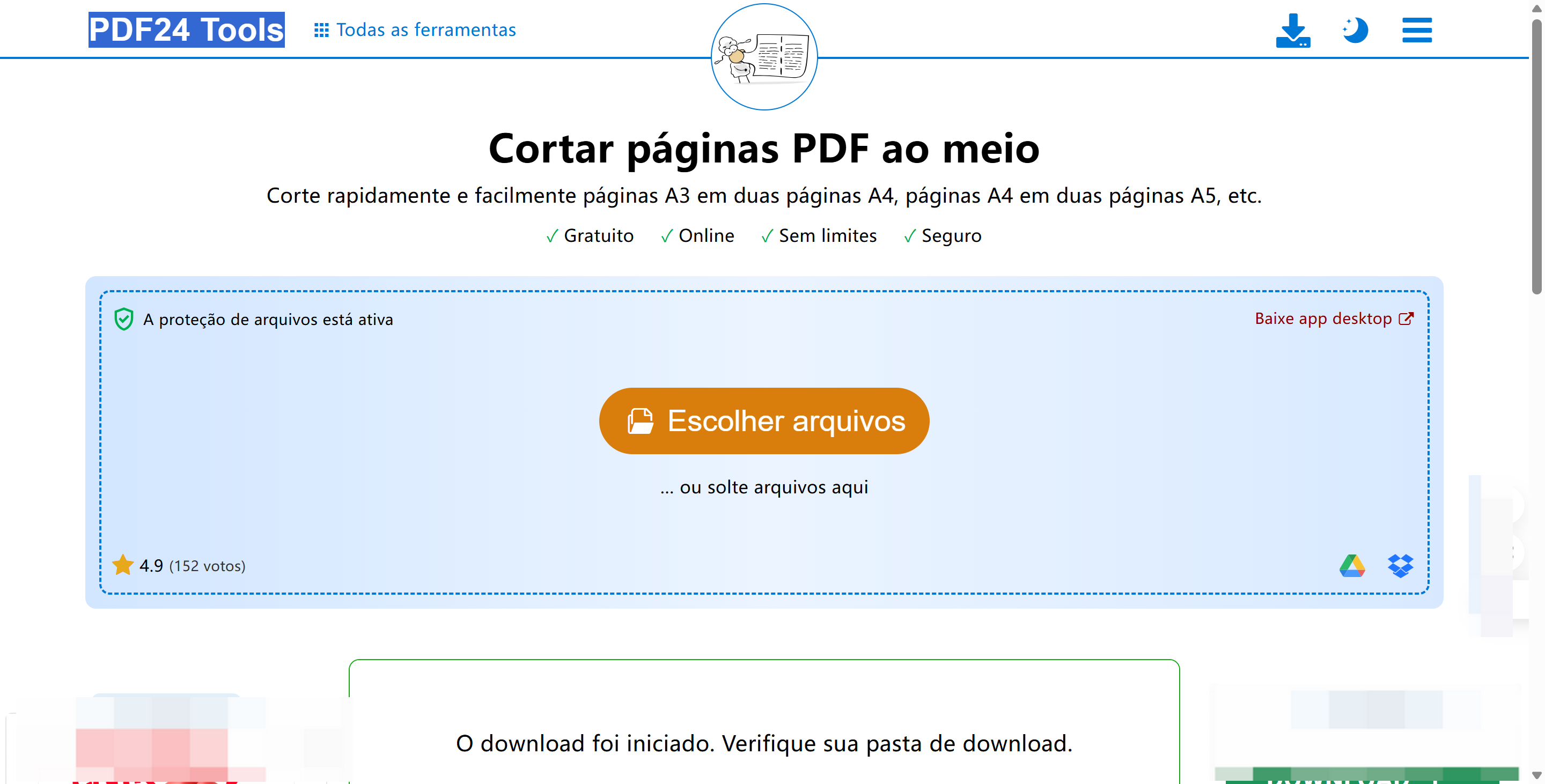 Divida uma página PDF ao meio, ajuste as configurações e converta.