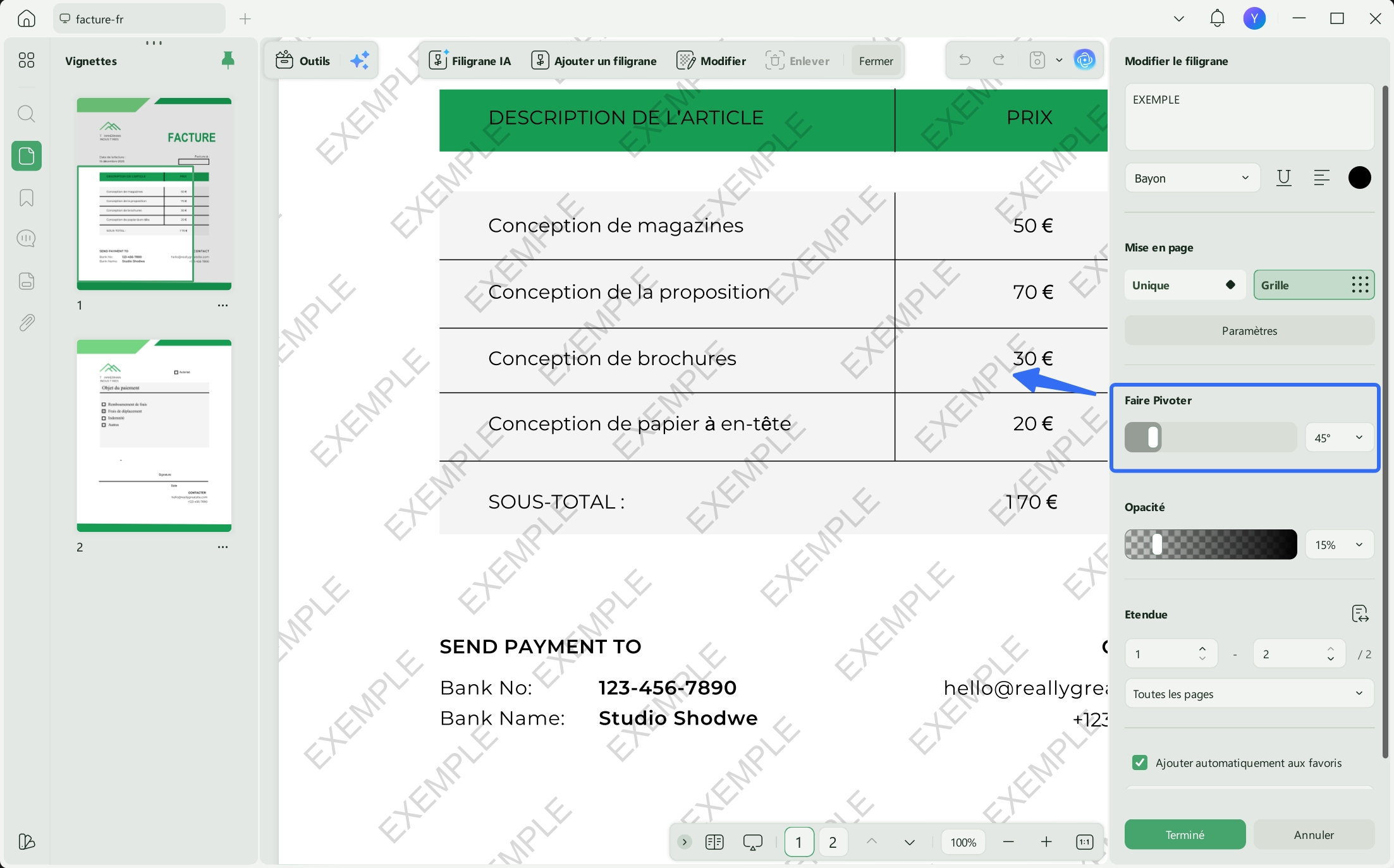personnaliser la rotation des images et du texte