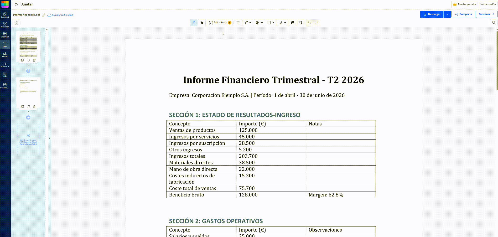 eliminar texto de un PDF online gratis