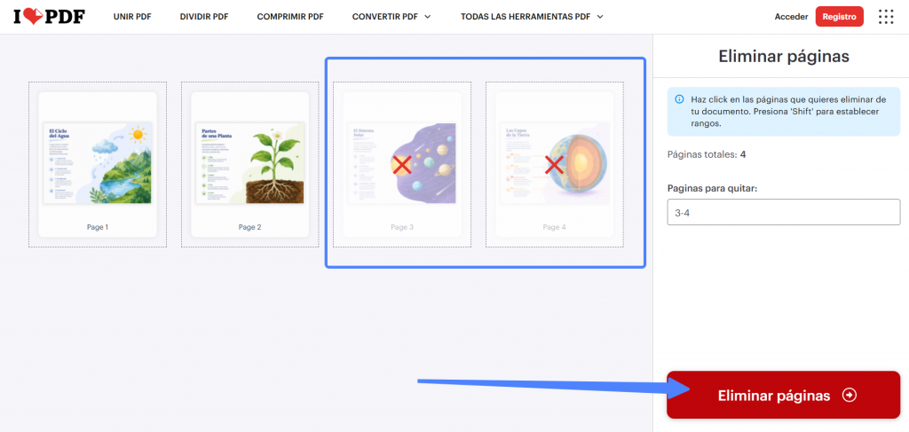 Eliminar páginas PDF online gratis