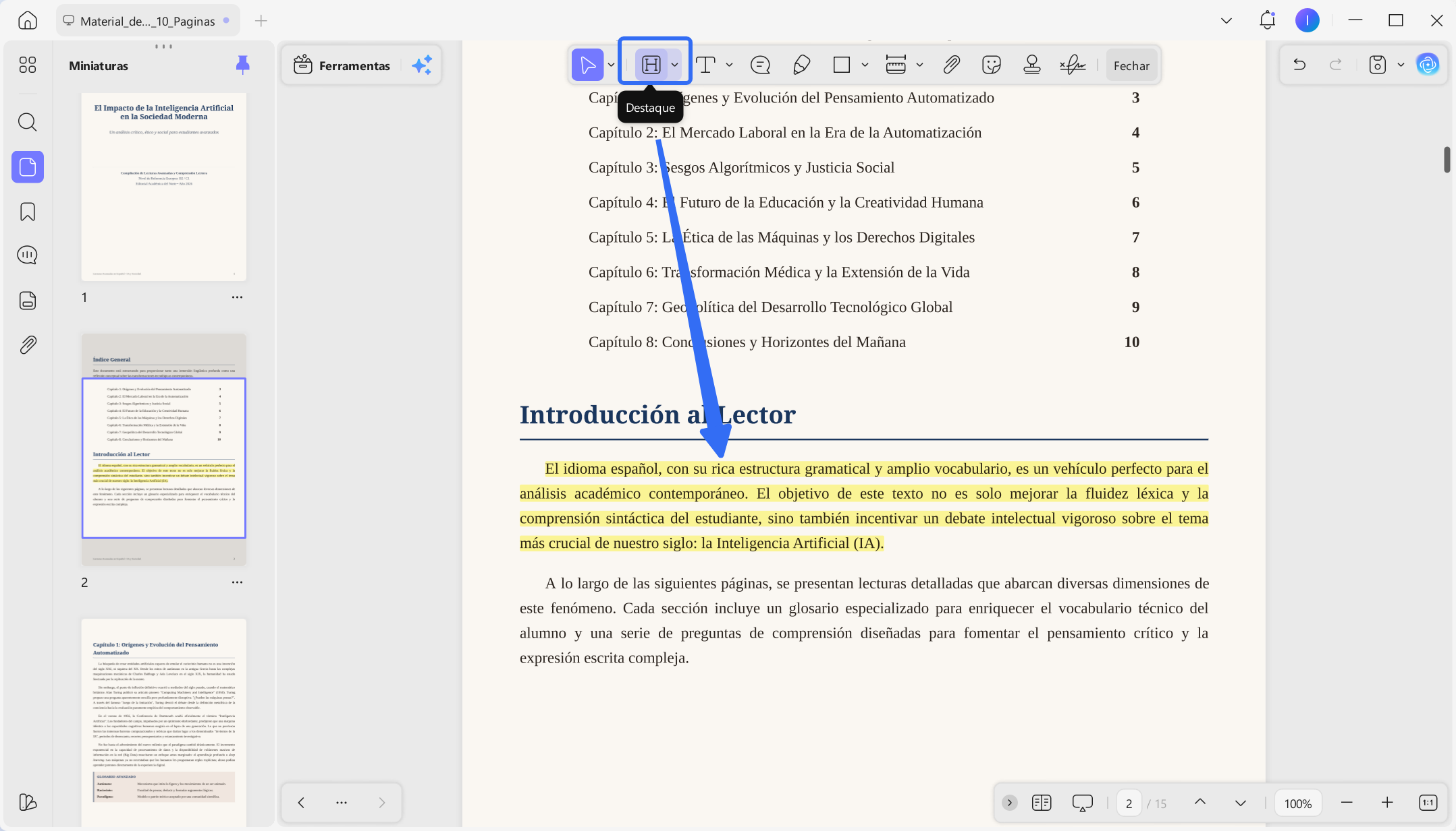 destacar trechos importantes no updf