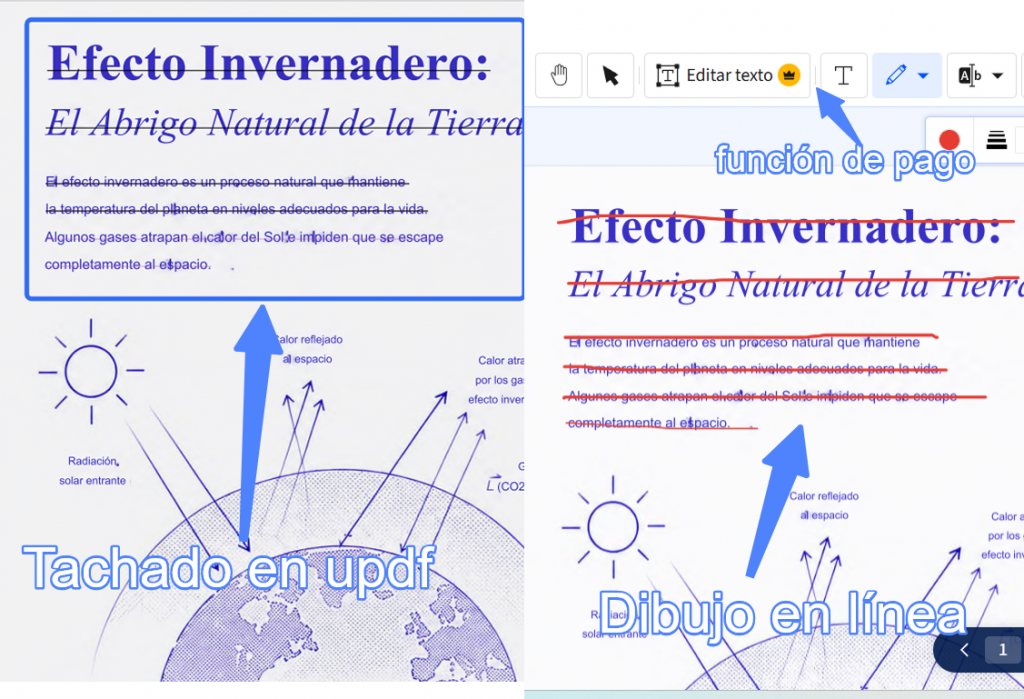 diferencia entre el tachado en updf y dibujo en herramienta online