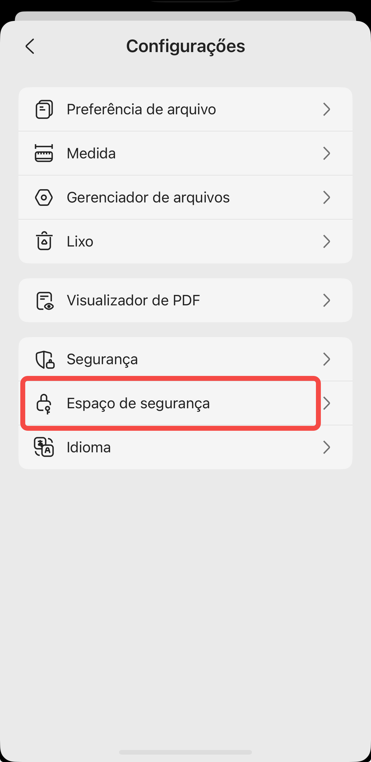Espaço de Segurança no UPDF