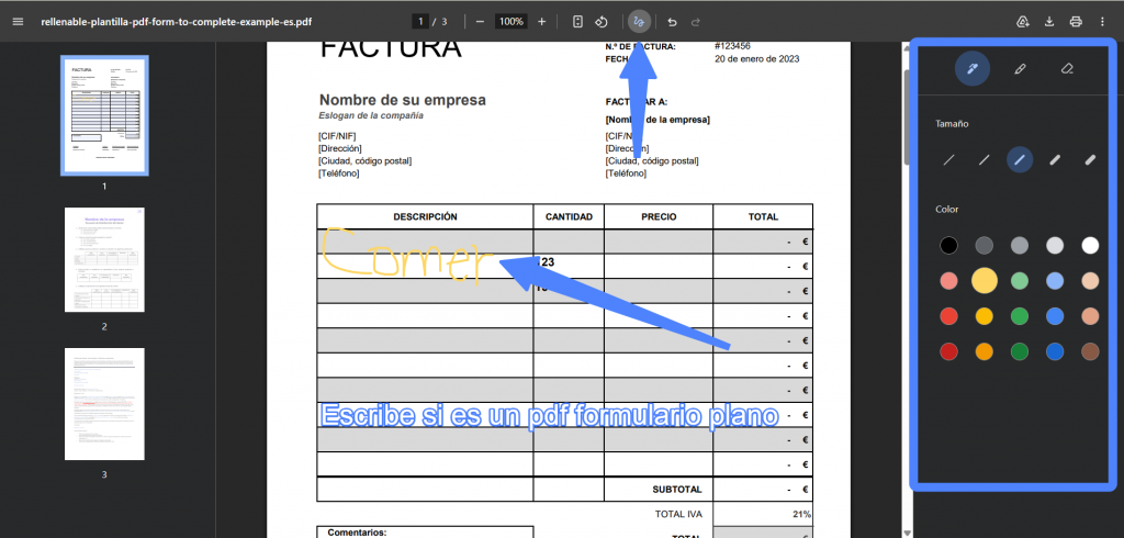 Gestionar un formulario PDF en Google Chrome escribir con lápiz