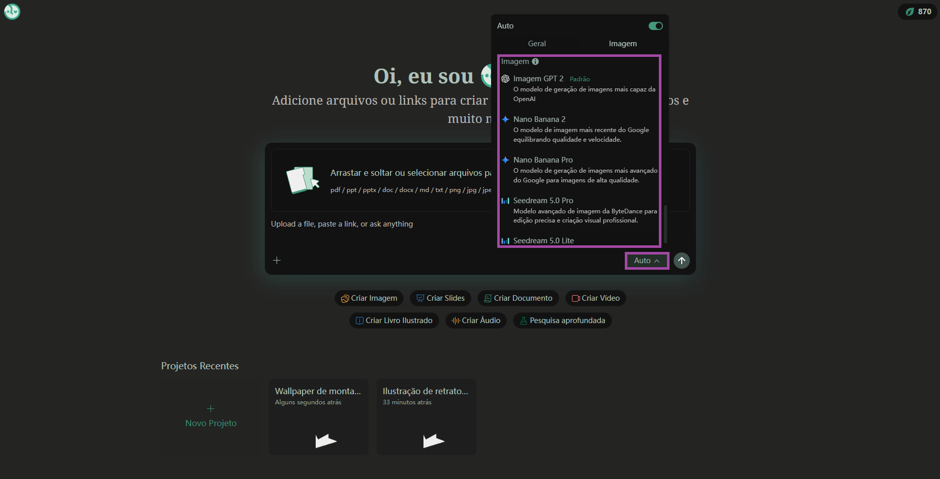 escolha um modelo de IA