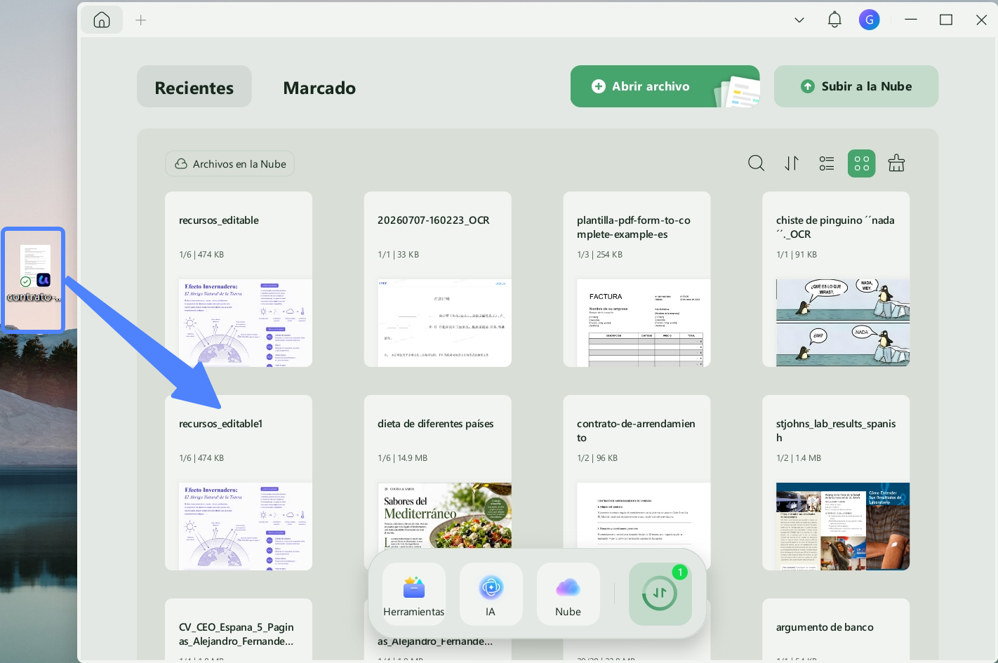 arrastrar y soltar para abrir pdf en updf