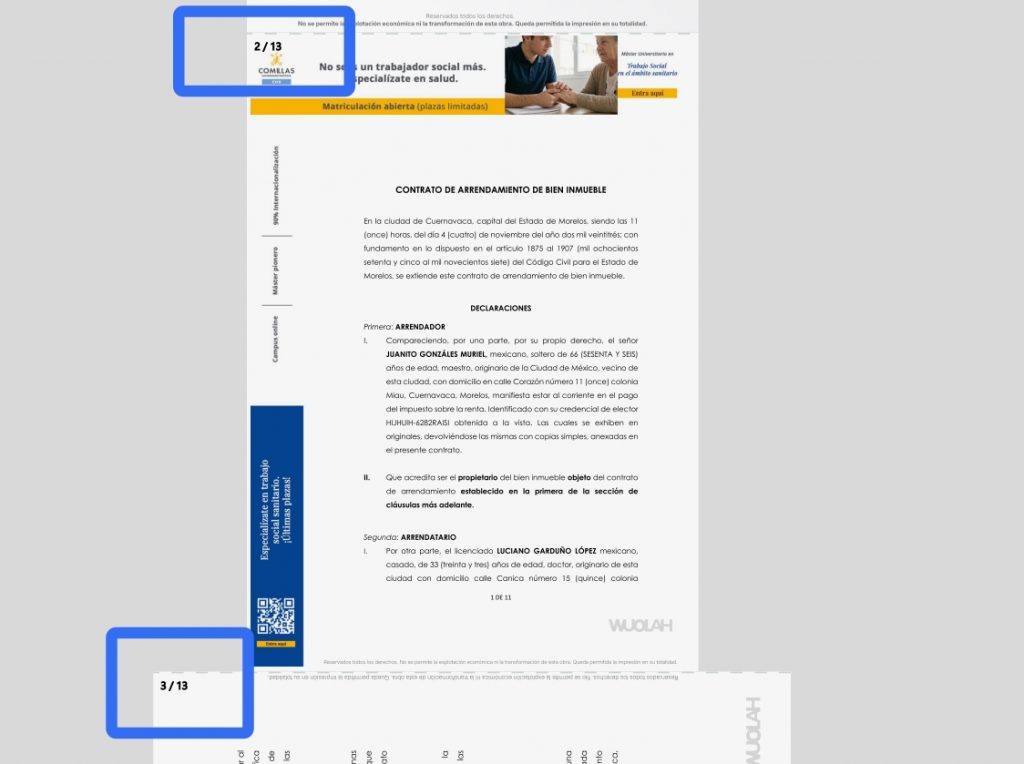 Comprobar la posición del número en páginas verticales y horizontales
