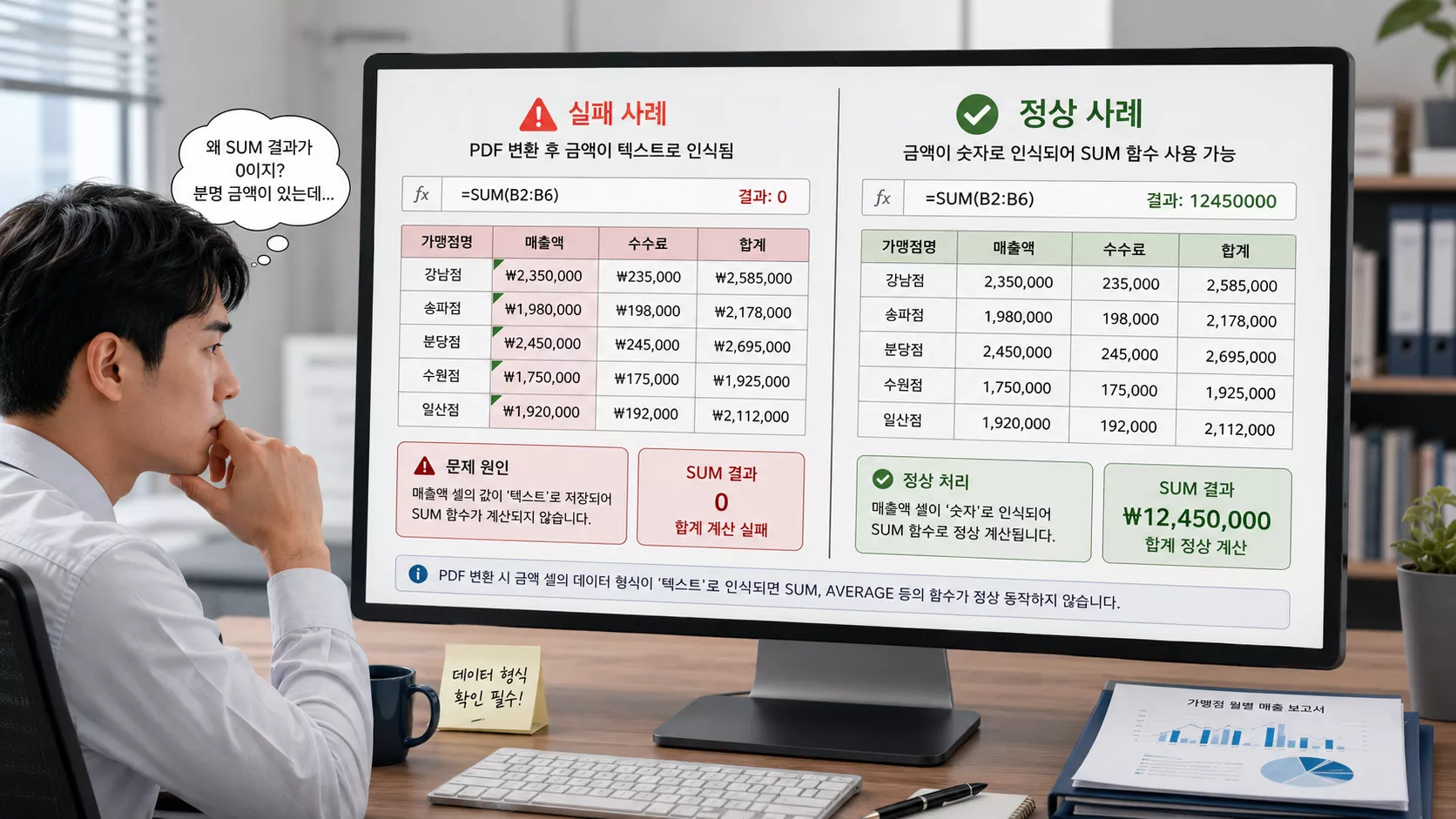 pdf 엑셀 변환 사이트 숫자 셀과 표 구조 변환 전후 비교
