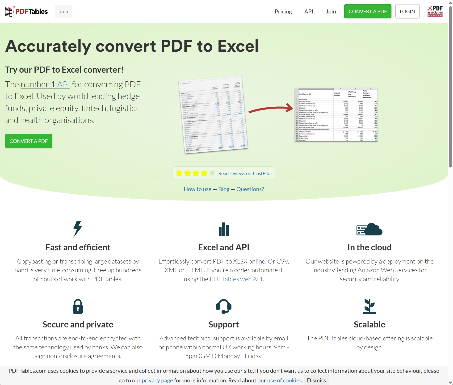 PDFTables pdf to excel converter online
