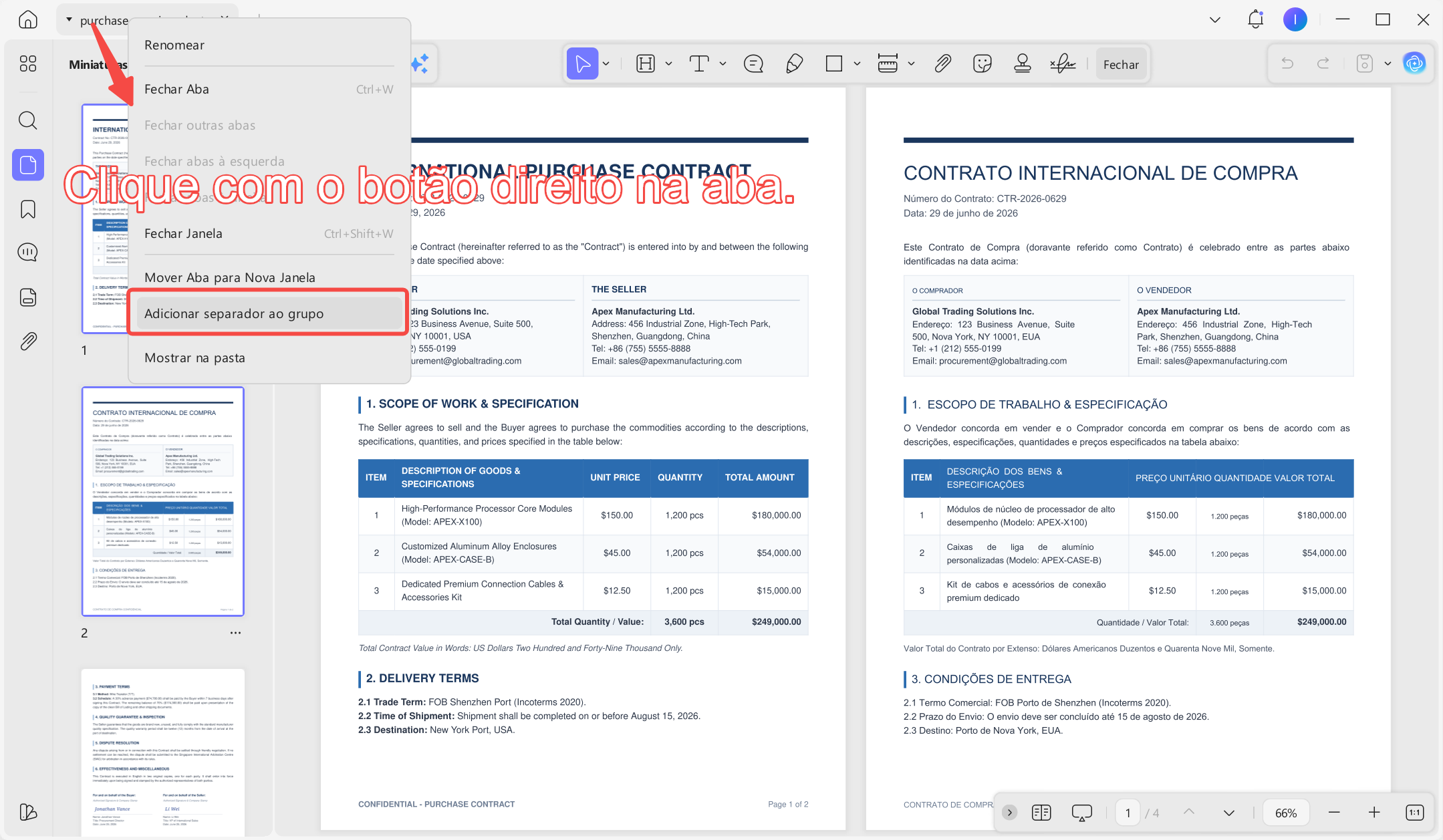right click pdf tab to add it to a tab group