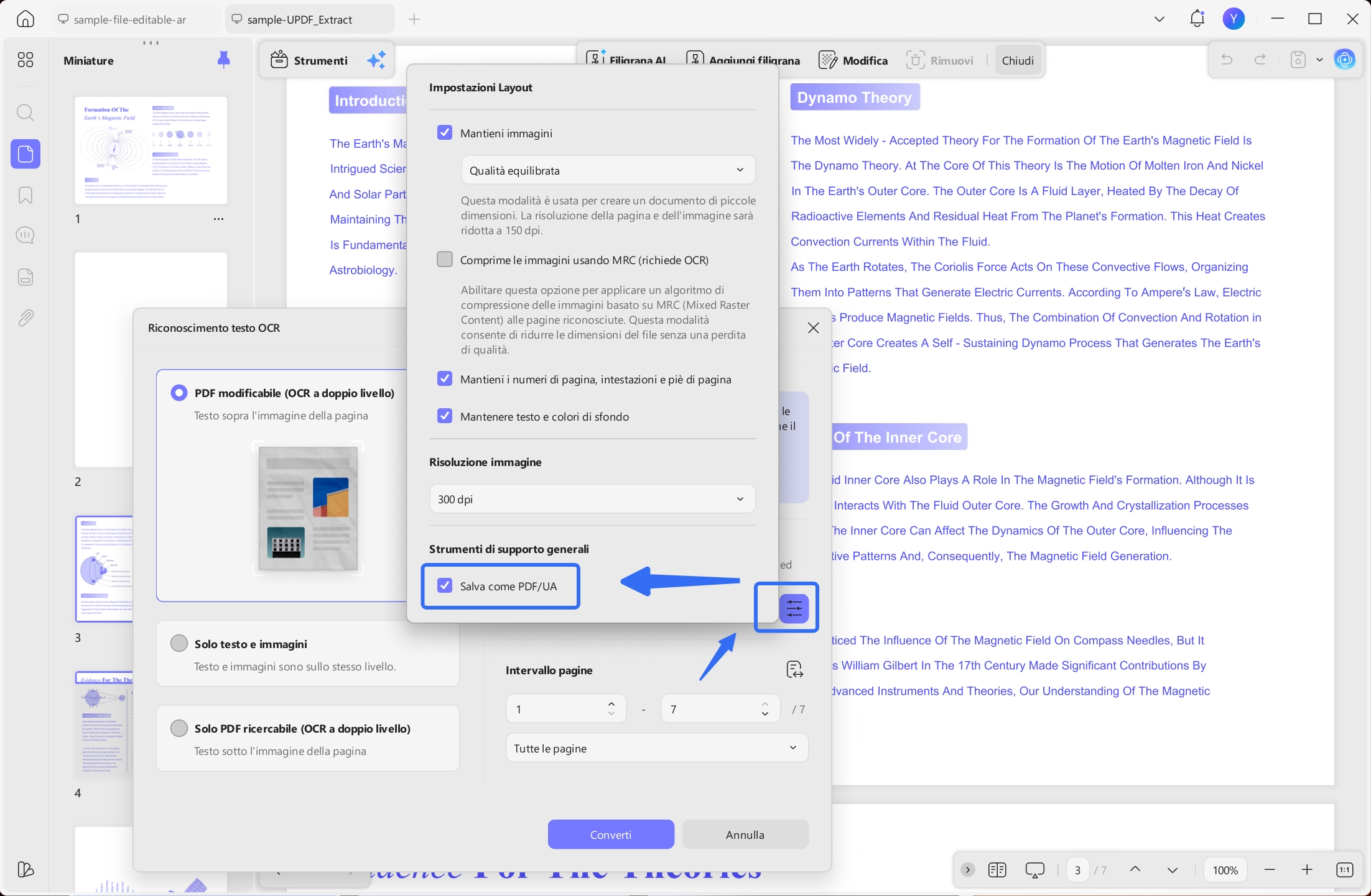 select save as pdf ua option in pdf ocr layout settings