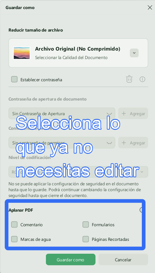 Elegir qué elementos aplanar en un PDF con UPDF