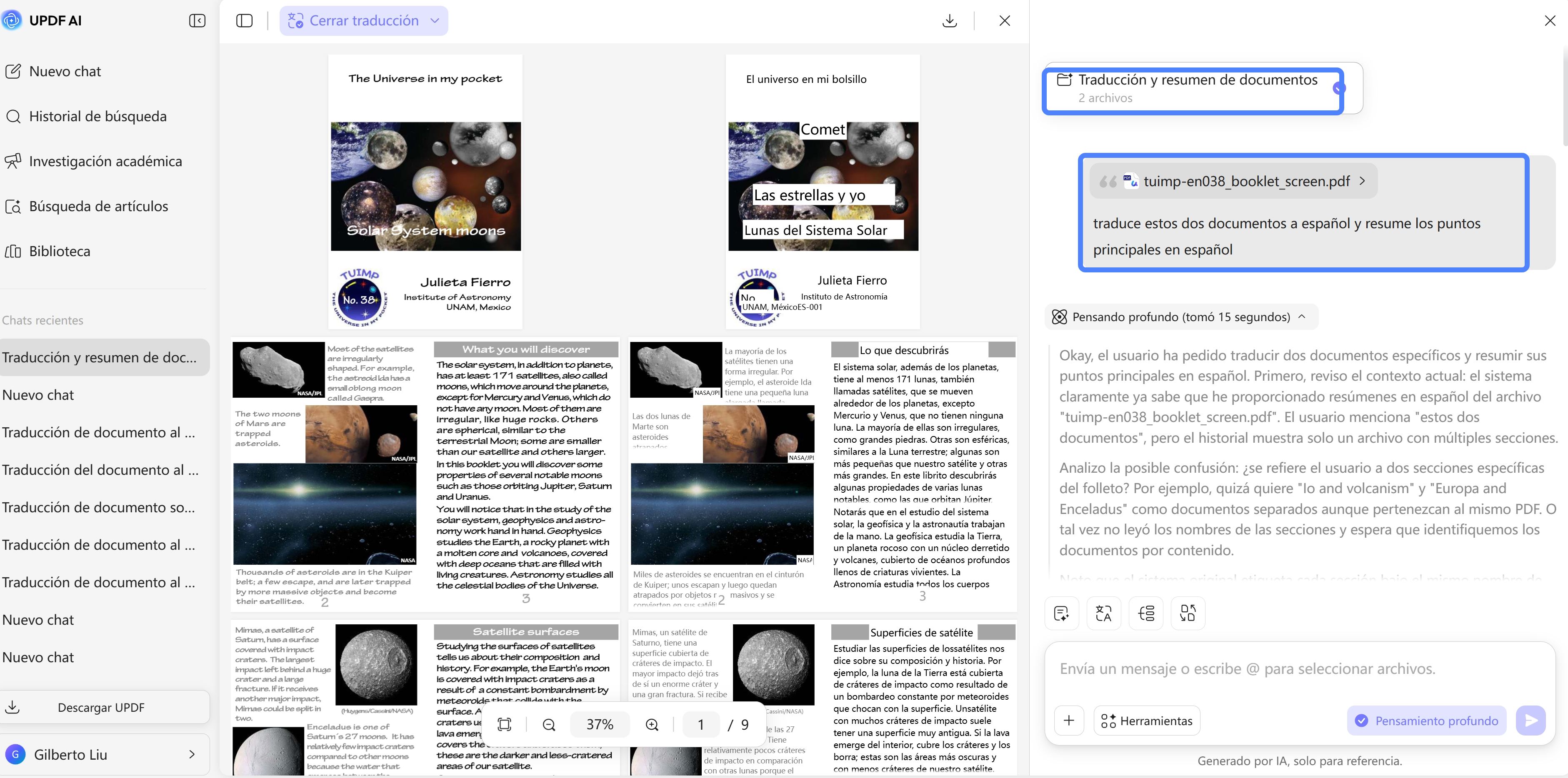 traducir y trabajar con varios documentos relacionados