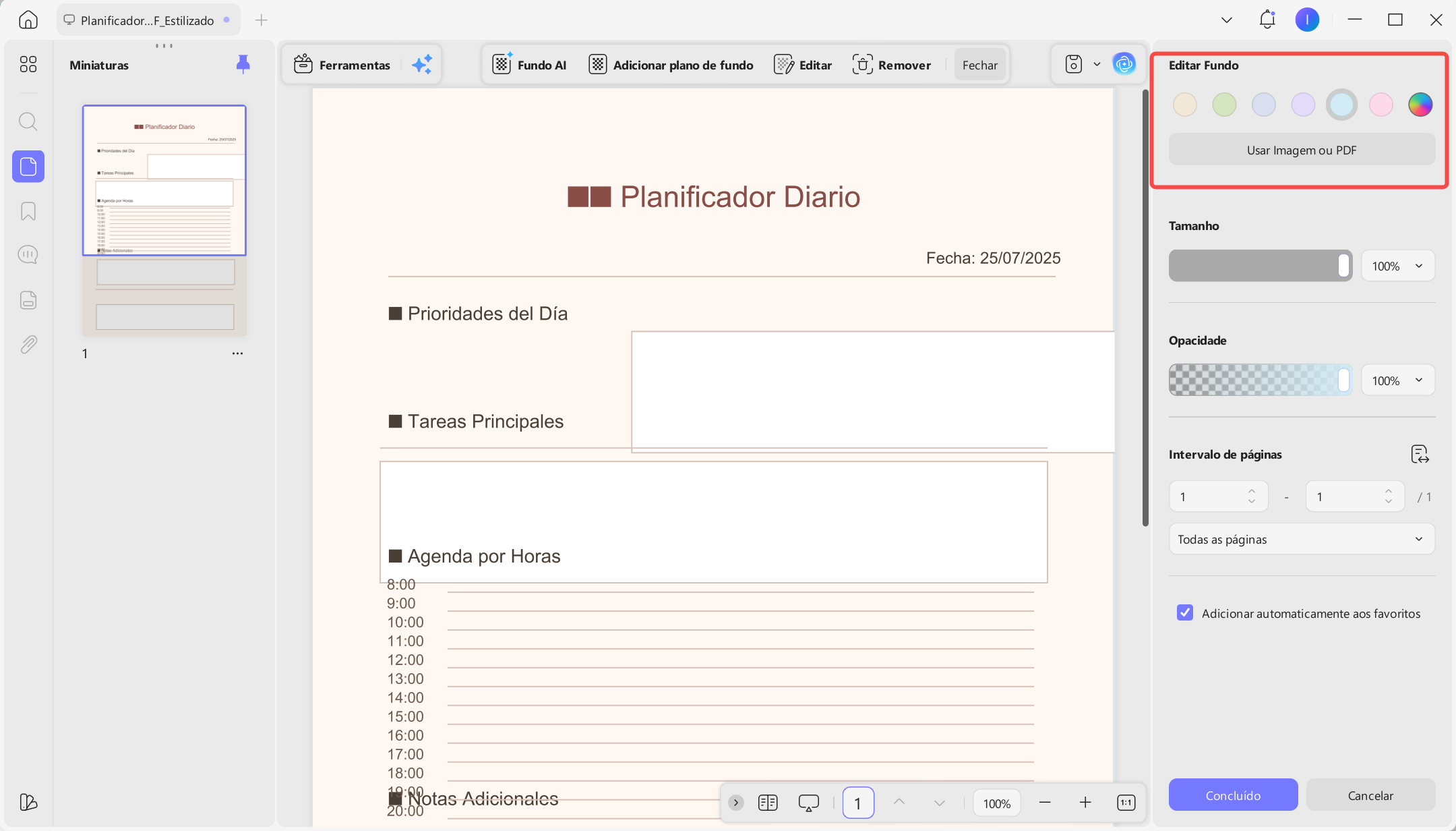 Configurações do Plano de Fundo com IA