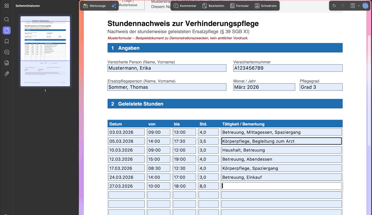 Quittung, Stundennachweis und weitere Belege ergänzen