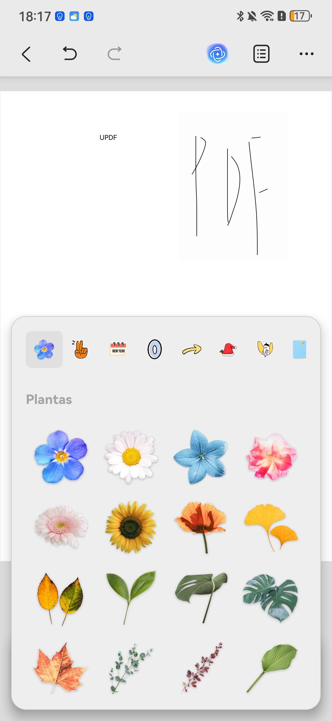 Adicionar adesivos no pdf em branco no updf